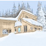 Carl's Cabin, exterior, 2014, pen-and-ink and photoshop color