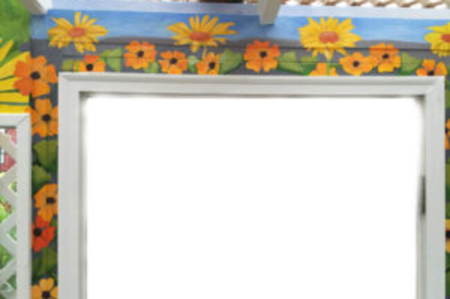 Black-Eyed Susan and Sunflowers over the back door, 2015, mural by Jonathan Machen