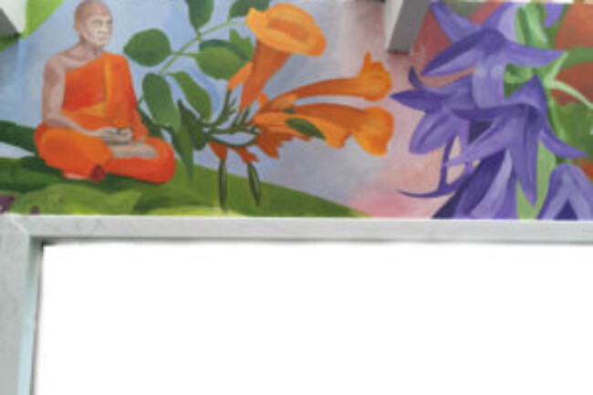 Meditator, Trumpet Flower, Bell Flower, Gene Langlois Mural by Jonathan Machen, 2015