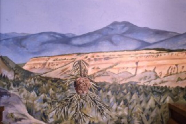 Harvest Mural detail with Pinon pine cone, 1991