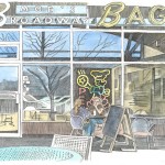 Moe's Broadway Bagels, Boulder, 2014 University Hill Bridge, University of Colorado, 2012, Pen-and-ink and watercolor