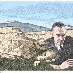 Pueblo Canyon and Robert Oppenheimer, Pen-and-ink, 1993