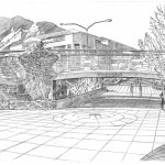 University Hill Bridge, University of Colorado, 2012, Pen-and-ink