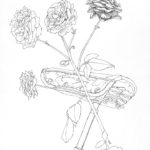 Bicycle and roses, New Mexico, 1983 pen-and-ink
