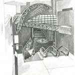 Kyoto Train Station, Japan, 1998, Pen-and-ink