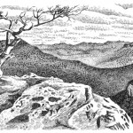 Blue Mountains, Australia, 1988, pen-and-ink drawing by Jonathan Machen