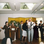 Playing banjo at the Grand Hotel, Yamagata, Japan, 1998