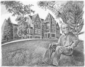 pen-and-ink drawing by Jonathan Machen: Horace Hale and Hale Science, University of Colorado, 1993