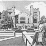 Alexander Macky and Macky Auditorium, University of Colorado, 1996, Pen-and-ink
