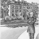 Roger Woodbury and Woodbury Hall, University of Colorado, 1996 Pen-and-ink