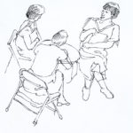 People at a coffeehouse, Pen-and-ink, 1984