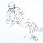 Man at a coffeehouse, pen-and-ink, 1984