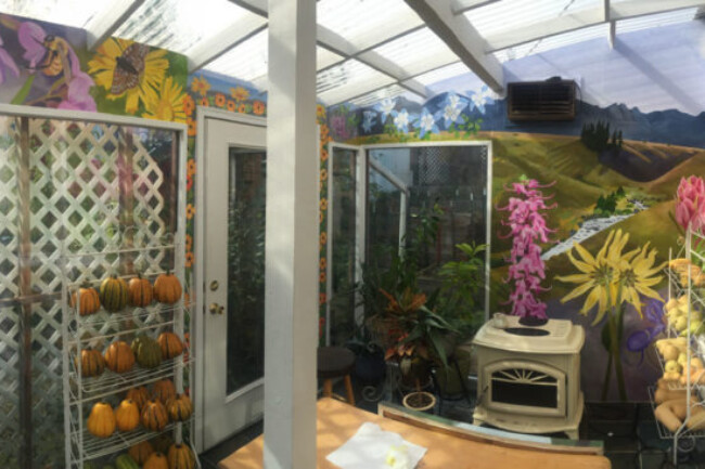 West wall with pumpkins harvested from the garden