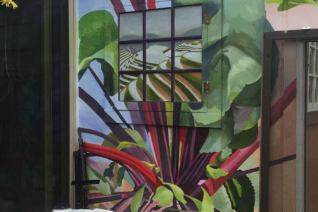 Gene Langlois Mural, East wall with window to terraced landscape