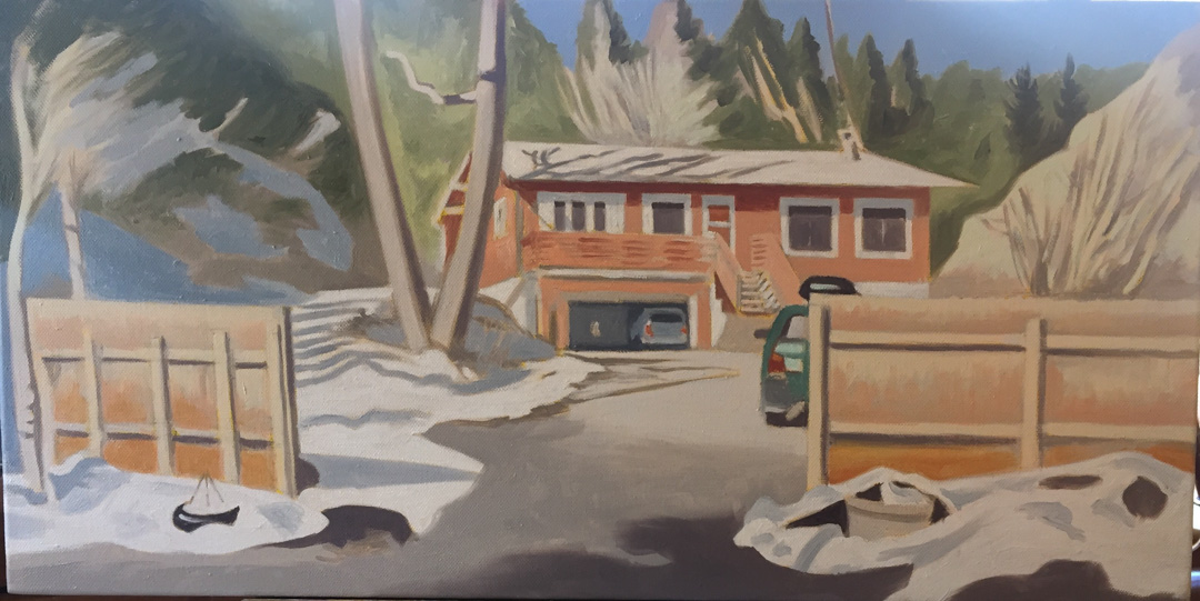 painting of fourmile canyon house, by Jonathan Machen in Fourmile Canyon snow, Oil, 2018, by Jonathan Machen