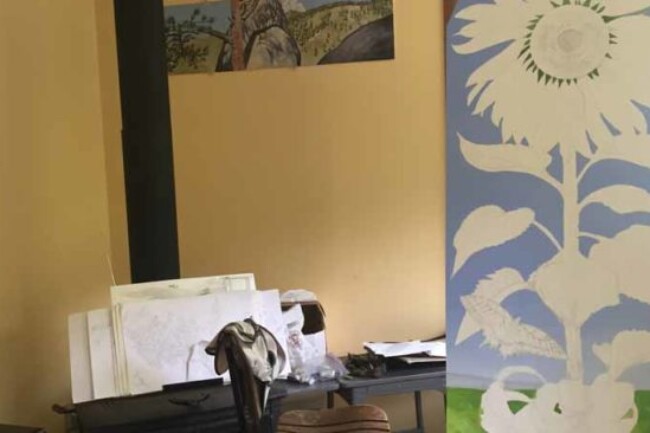 Seemanta's mural, progress in the background