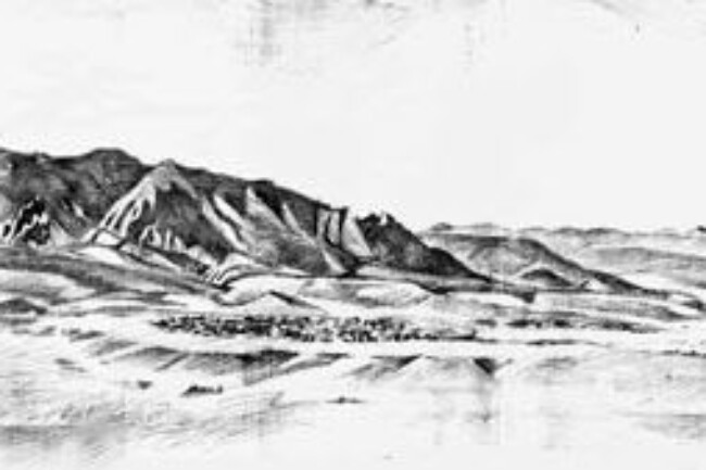 Marshall Mesa panorama by Jonathan Machen, pencil, 1991