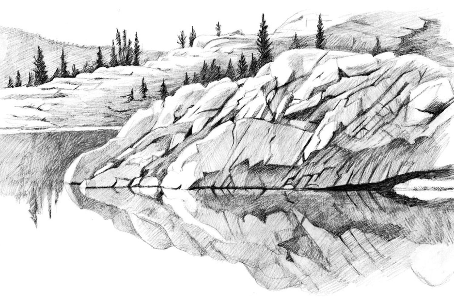 Granite Lake, Kings Canyon, Sierra Nevada CA 1998 pen-and-ink drawing by Jonathan Machen
