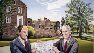 Charles Klauder and George Norlin in front of the University Club, University of Colorado Oil on canvas, 1996
