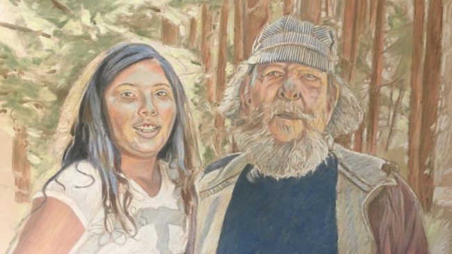 chalk pastel drawing of a father and his daughter by Jonathan Machen,2013