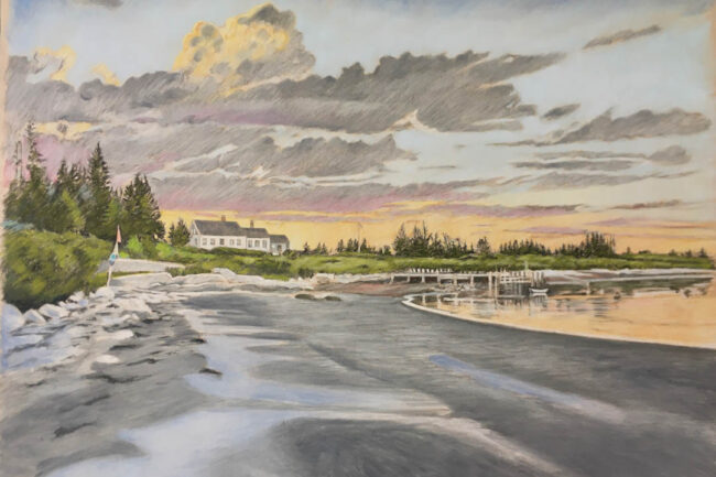 Beach house, Commission, Maine, chalk pastel 2020