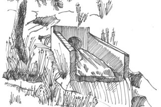 Culvert, Los Alamos, plein-air pen-and-ink, 1981