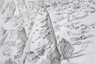 Pueblo Canyon tent rocks, pencil and pen-and-ink, March 2015