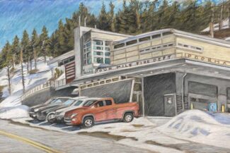 Poorman Fire Station, Fourmile Canyon, 2022 Boulder, pencil and chalk pastel, 19"X27.5"
