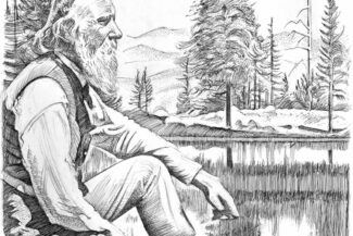 John Muir, from public domain photo, pen-and-ink, 2022