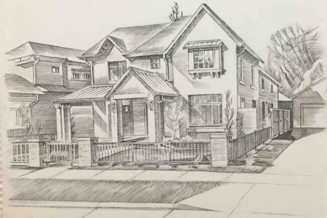 pen-and-ink drawing of the residence at 1033 S. Williams Street in Dever, by Jonathan Machen