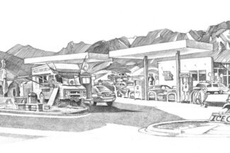 Eldorado Market and Gas Station, 202148’X18.5”, pen-and-ink