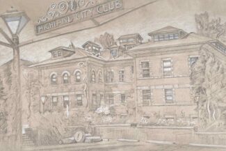 Highland City Club, Boulder, pencil and chalk, 42"X19" June 2022