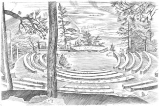 Flagstaff amphitheater, Boulder May 2013 pen-and-ink, 9"X12"