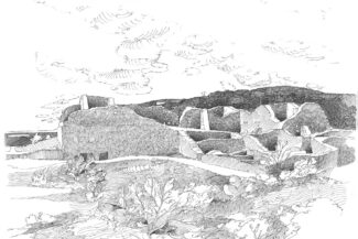Pueblo Del Arroyo, Chaco Canyon, New Mexico, 1984, pen-and-ink, 9"X12"