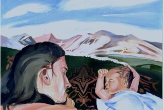 Aaron and Sequoia, 1992, Acrylic on Paper, 10"X12"