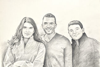 Amelio and his kids, 18"X20", Commission, pen-and-ink and pencil, 2023