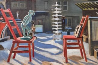 Eldorado Springs Art Center, lower courtyard, 31"X16", oil, 2023