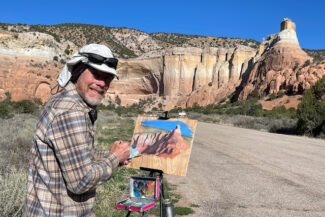 Jonathan Machen painting plein-air oil, Echo Ampitheater, May 1, 2023
