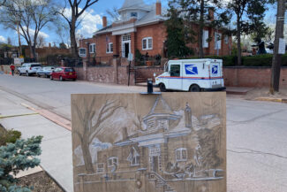 Ventana Gallery, Santa Fe, plein-air drawing, April 25, 2023