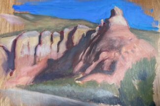 Plein-air oil, Echo Amphitheater, NM, May 1, 2023