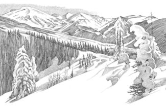 Huntsman's Ridge, CO, 30"X12", Pen-and-ink, 2023