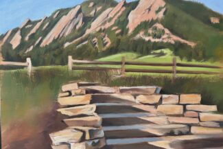 Flatirons and Stairway, Boulder, oil on panel, 16"X20", 2024
