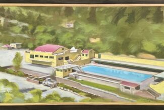Eldorado springs pool, oil on panel, 60"X30" 2024