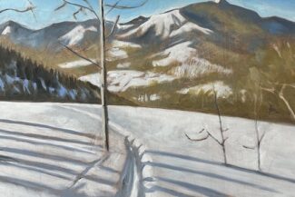 Hahns Peak Aspen grove, oil on panel, 10”X 24”, 2025