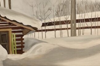 Porcupine Cabin Columbine, 2024 oil on panel, 12”X 46”