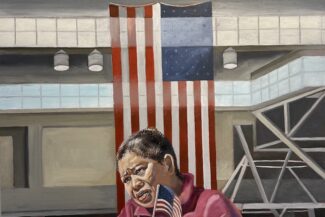 Welcome to America, Oil on panel, 30.25X31.75h”